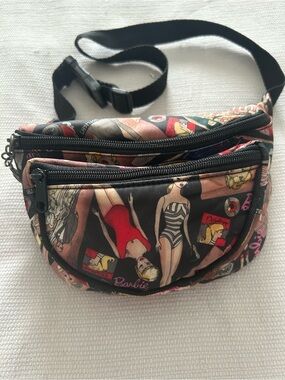 Nicole Miller Black Multi Barbie Print Crossbody/Waist Bag